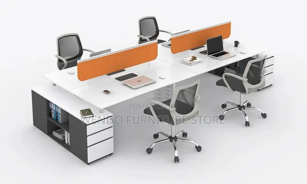 Office Workstation Four Users White Veetre Workstation Desk