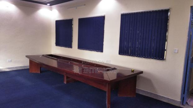 Blue Wall to Wall Carpet for Office Events and Vertical Blinds