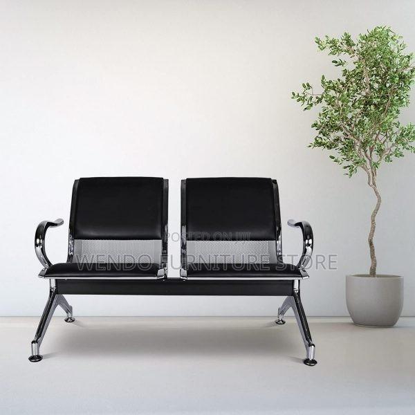 Office Bench; Leather Two Seaters Bench With Metallic Frame