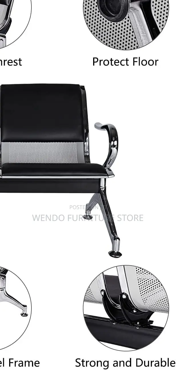 Office Bench; Leather Two Seaters Bench With Metallic Frame