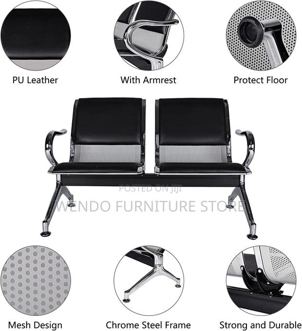 Office Bench; Leather Two Seaters Bench With Metallic Frame - thumbnail 9