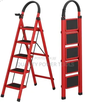 Red Aluminum 5-Step Foldable Ladder