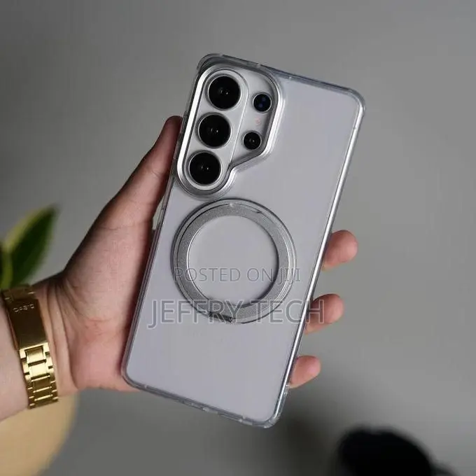 S26ultra Clear Cover With Metal Stand and Camera Bump Protective Cover