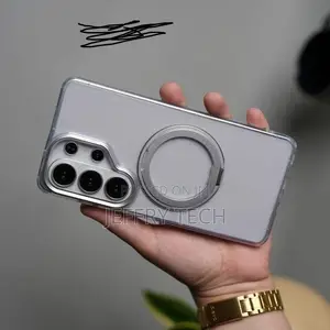 S26ultra Clear Cover With Metal Stand and Camera Bump Protective Cover