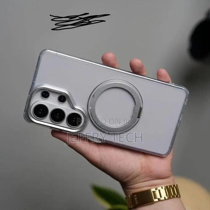 S26ultra Clear Cover With Metal Stand and Camera Bump Protective Cover