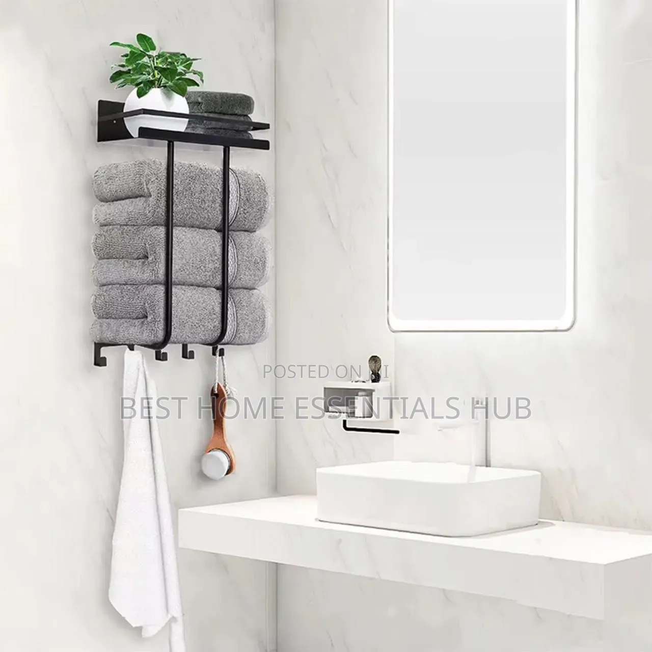 Multifunctional Bathroom Towel Holder Wall Mounted Towel Rack