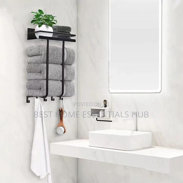 Multifunctional Bathroom Towel Holder Wall Mounted Towel Rack - thumbnail 2