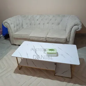 5-seater Sofa Set + Modern Marble Coffee Table (Used, Good Condition)