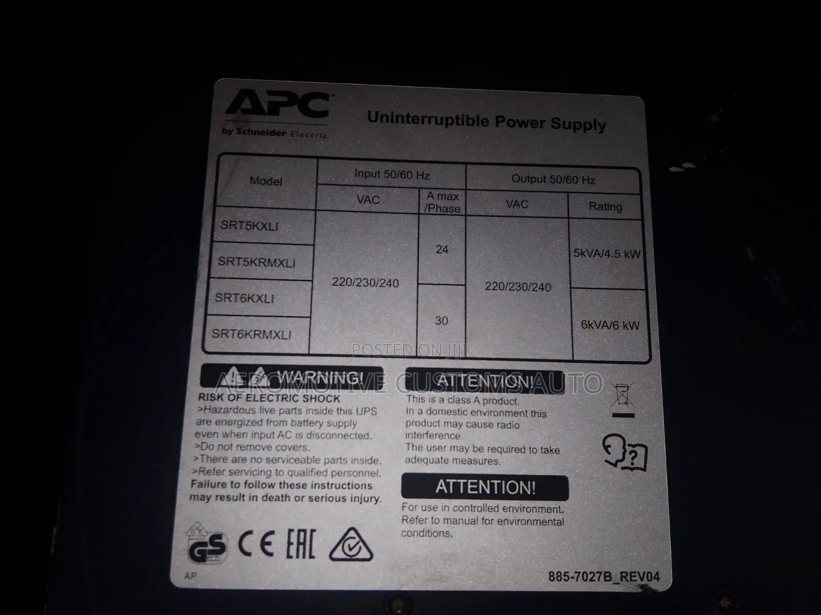 Apc Smart-Ups Srt5kxli 5kva