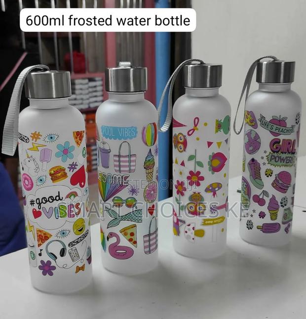 *600ml Frosted Patterned Water Bottle, Good Vibes Water Bottle