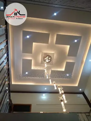 Symmetrical Geometric Square Block Gypsum Ceiling for Dining Areas