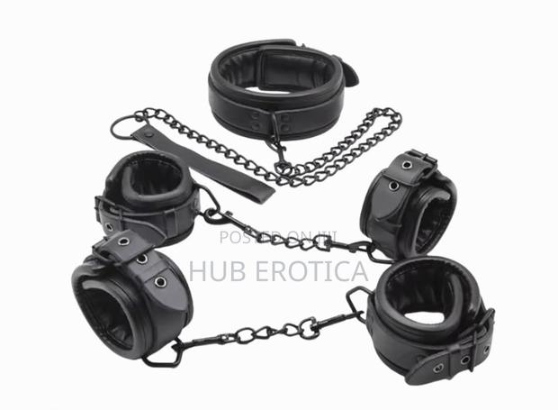 3-Piece Padded Leather Restraint Set With Adjustable Collar Cuffs