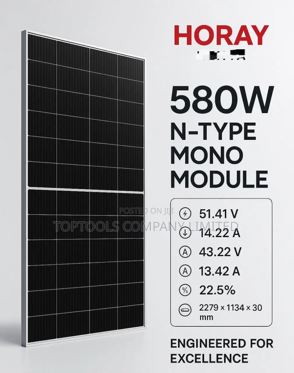 Horay 580watts Solar Module N Type Monocrystalline 36v