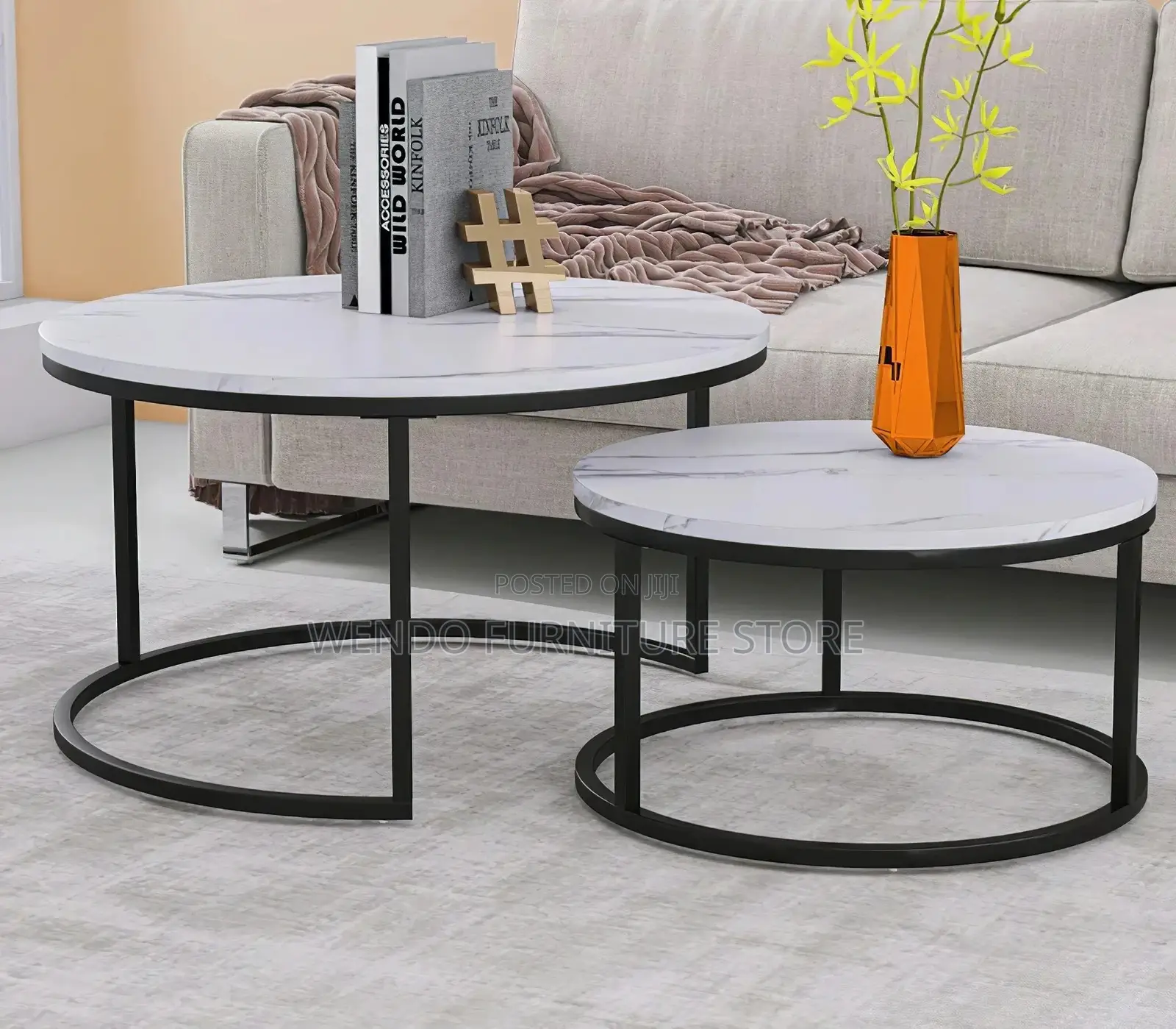 Coffee Tables; Executive Round Marble Top Quality Nesting Coffee Table