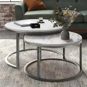 Coffee Tables; Executive Round Marble Top Quality Nesting Coffee Table