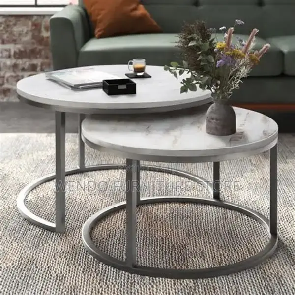 Coffee Tables; Executive Round Marble Top Quality Nesting Coffee Table