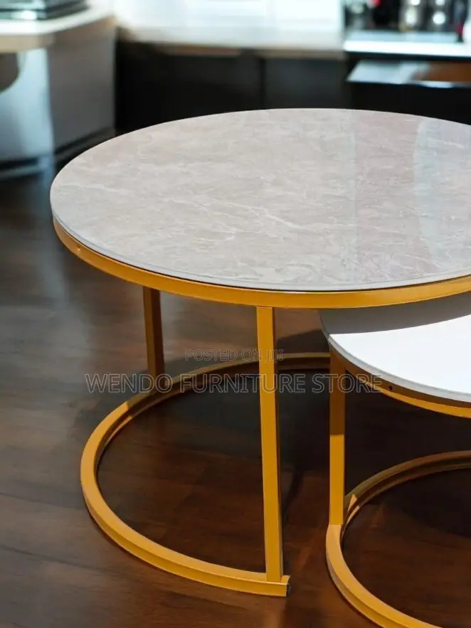 Coffee Tables; Executive Round Marble Top Quality Nesting Coffee Table