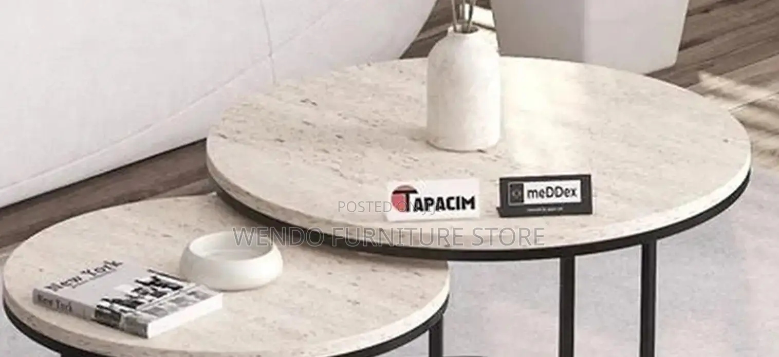Coffee Tables; Executive Round Marble Top Quality Nesting Coffee Table