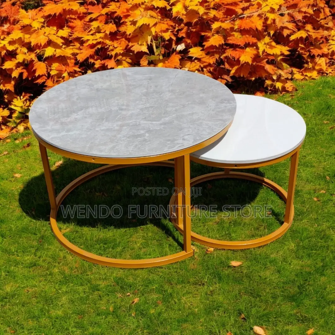 Coffee Tables; Executive Round Marble Top Quality Nesting Coffee Table