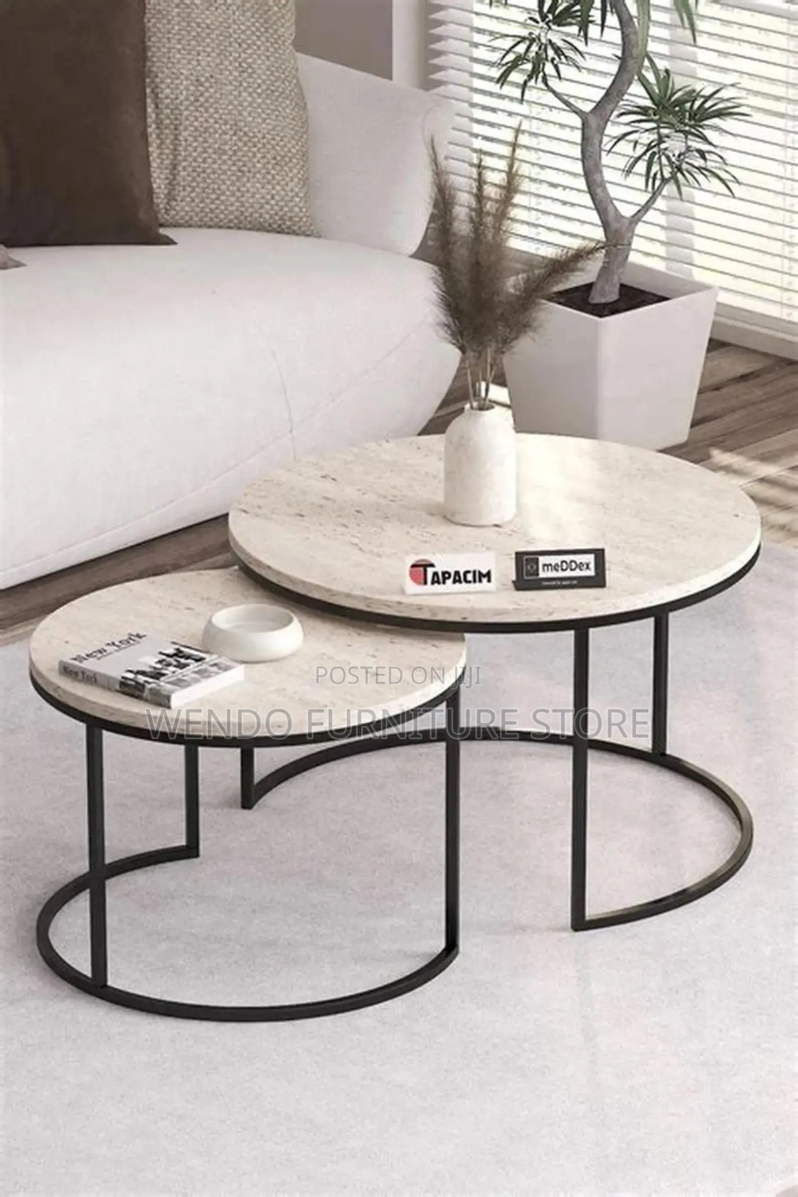 Coffee Tables; Executive Round Marble Top Quality Nesting Coffee Table