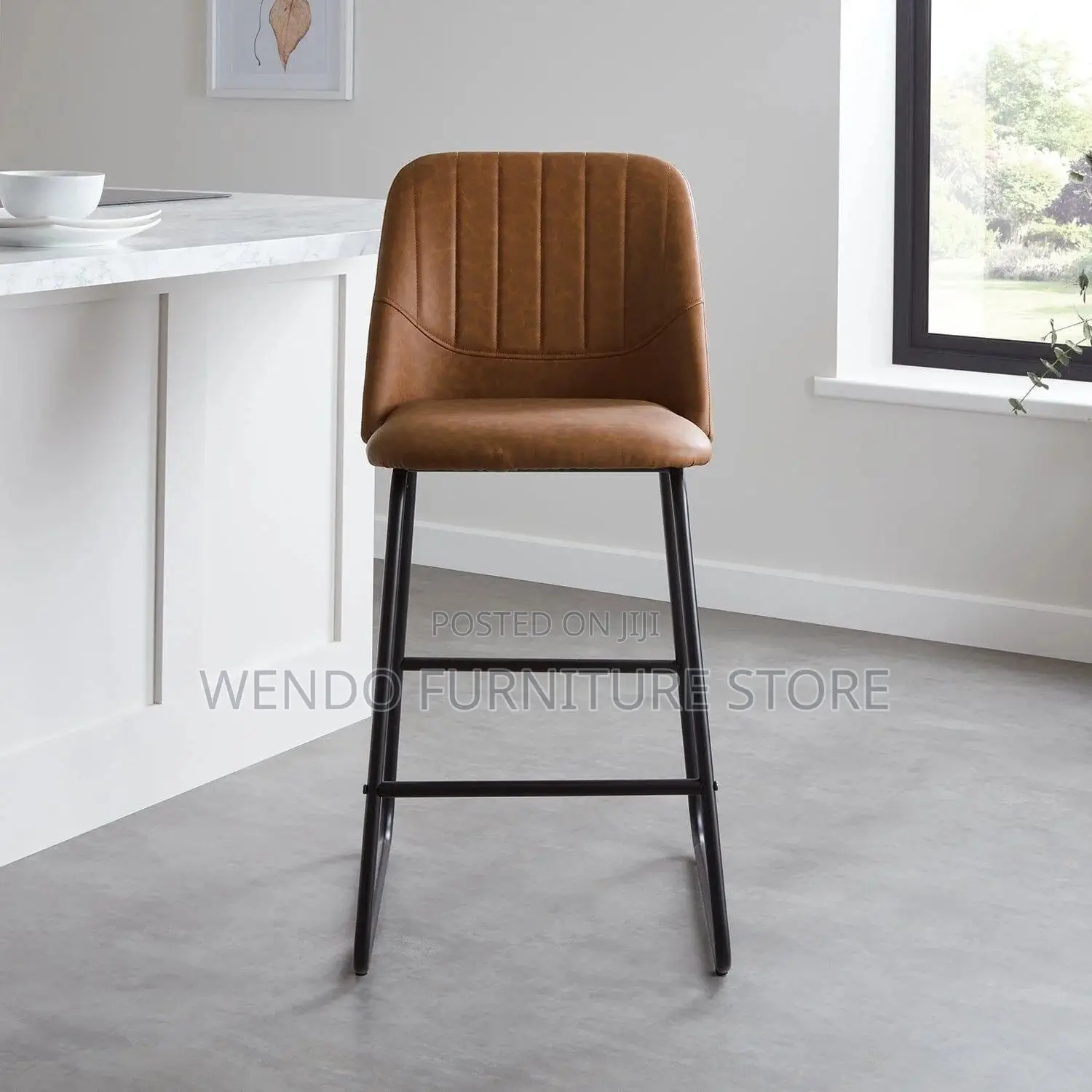Barstools; Leather Strong Barstool With 4 Standing Legs