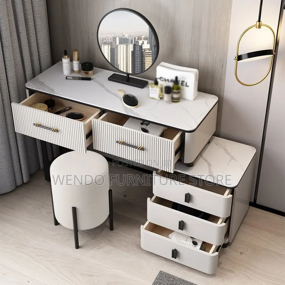 Dressers; Home Bedroom White Elegancy Classy Girls Dressing Vanity Set