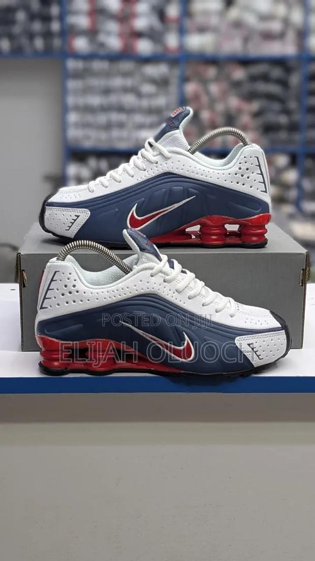 Nike Shox R4 Sneakers in a Patriotic Midnight Navy, White,