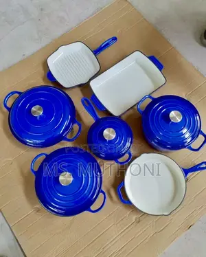 11 PCS Blue With Silver Knobs Cast Iron Set