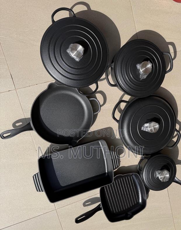 11 PCS Black Raw With Silver Knobs Cast Iron Set