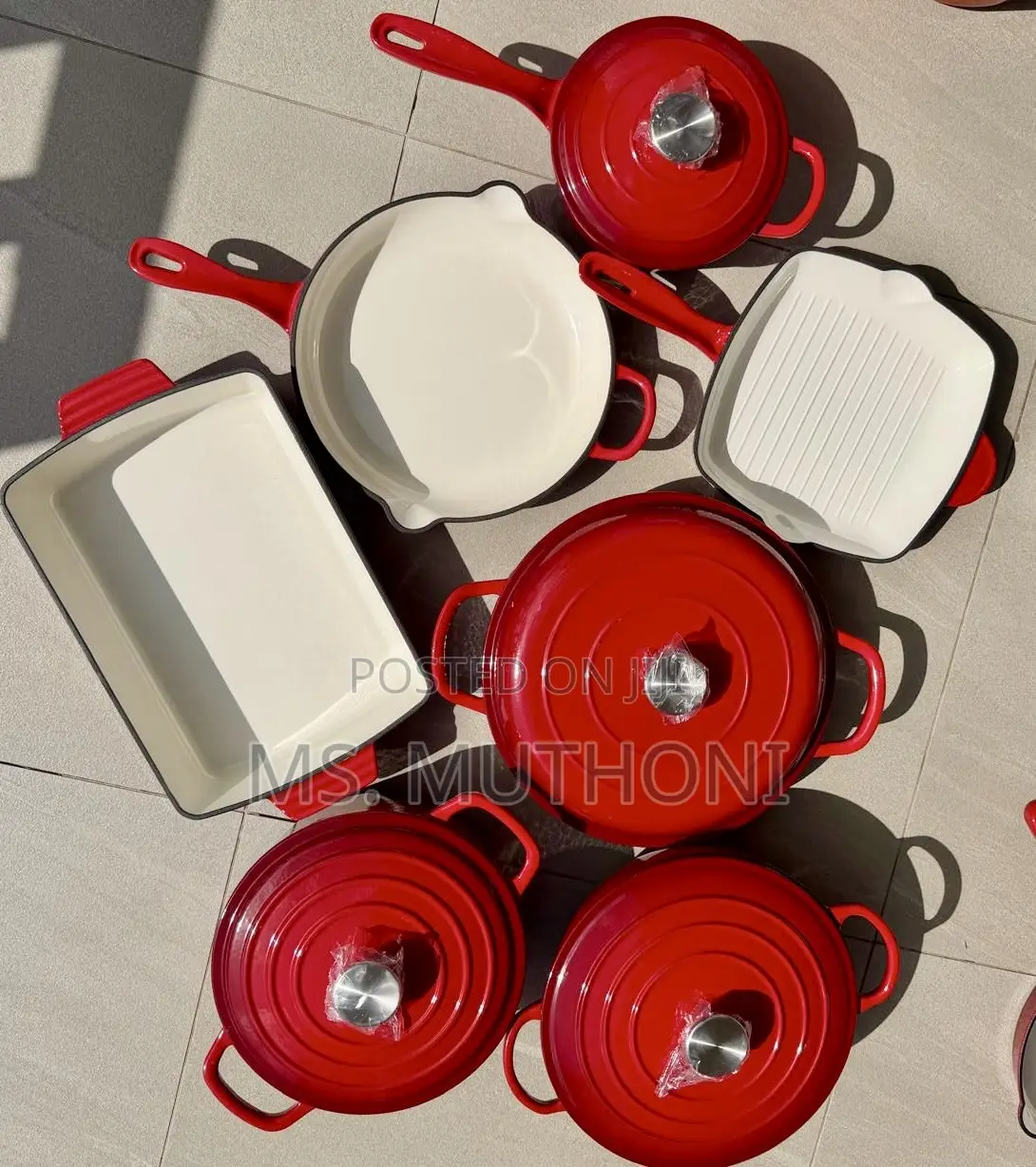 11 PCS Red Enamel With Silver Knobs Cast Iron Set