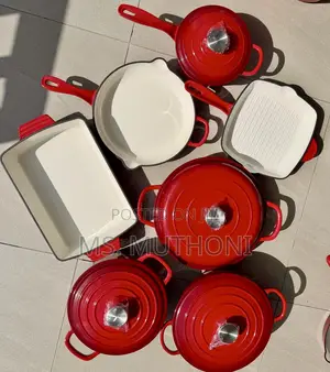 11 PCS Red Enamel With Silver Knobs Cast Iron Set