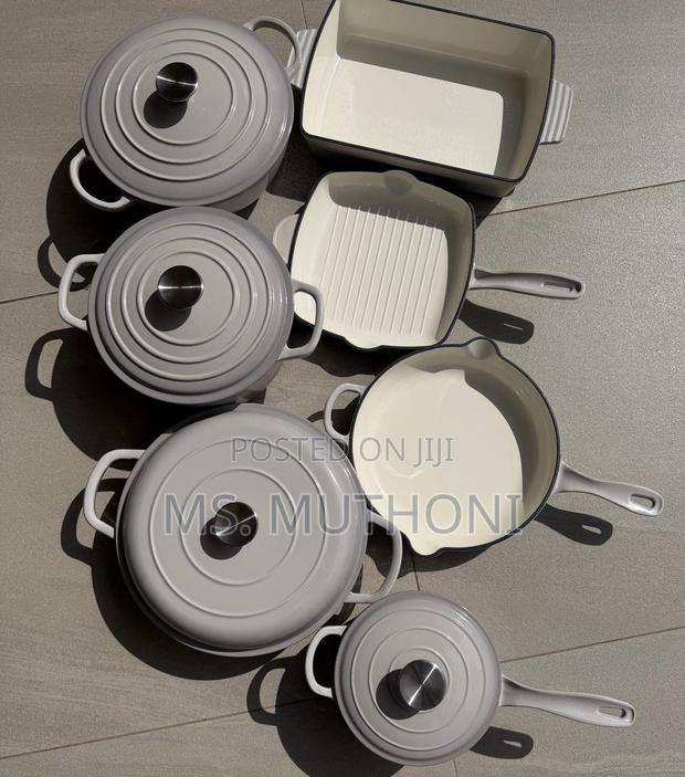 Silver Knobs Light Gray Enameled Cast Iron Cookware