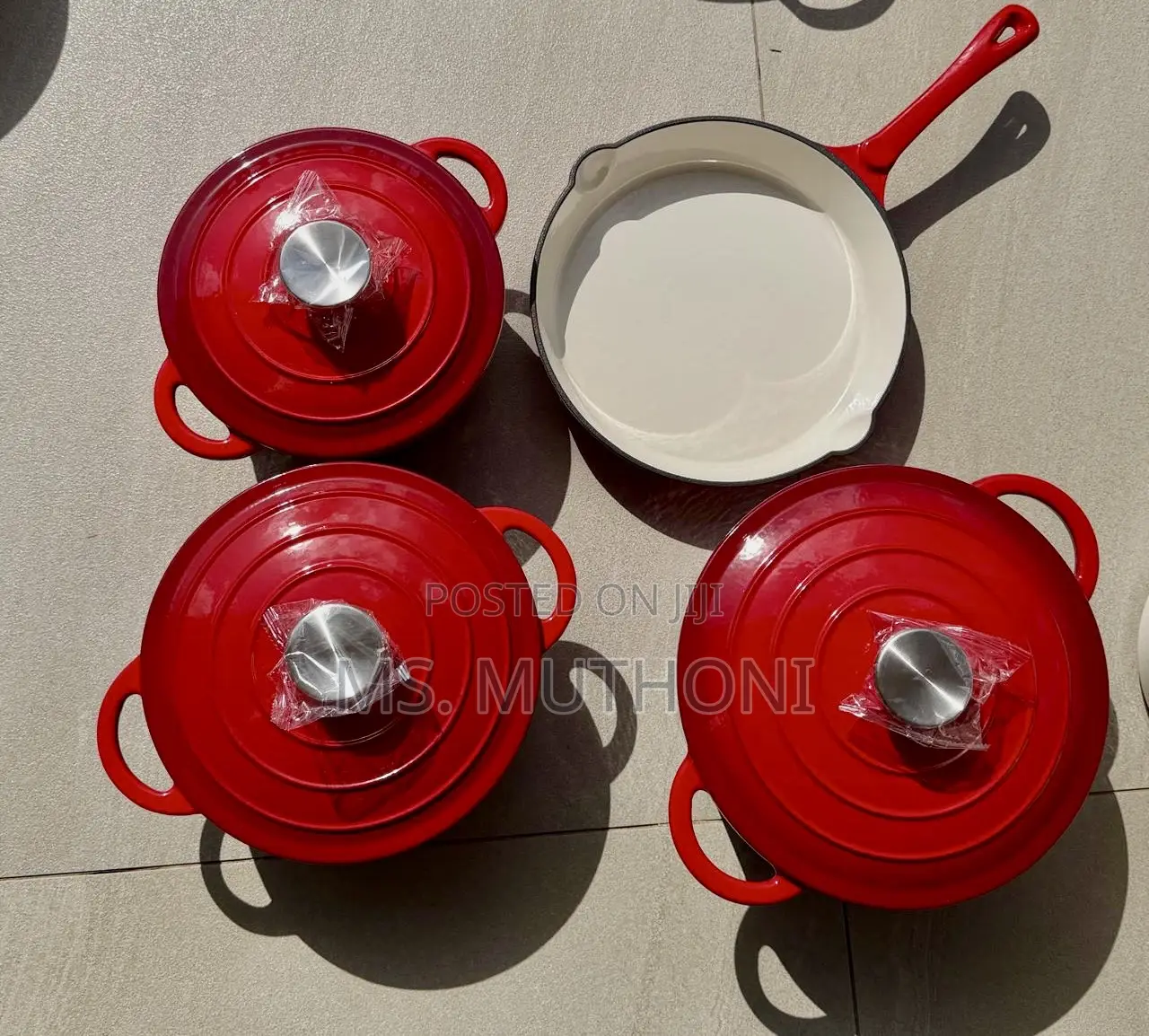 Vibrant Red, Heavy-Duty Enamel-Coated Cast Iron Pots