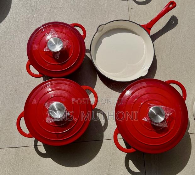 Vibrant Red, Heavy-Duty Enamel-Coated Cast Iron Pots