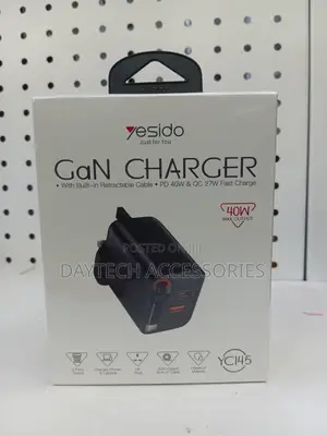 Yesido Yc145 40w Gan Charger With a Built-in Retractable Type-C Cable