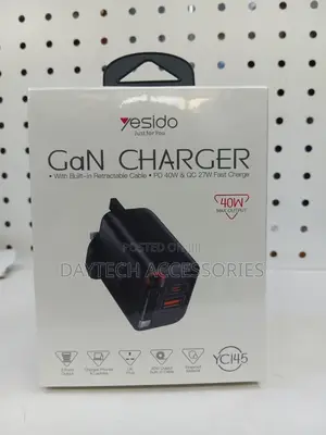 Yesido Yc145 40w Gan Charger With a Built-in Retractable Type-C Cable