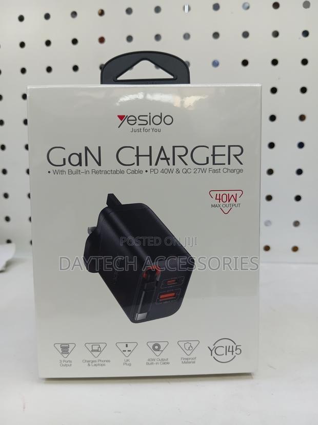 Yesido Yc145 40w Gan Charger With a Built-in Retractable Type-C Cable - thumbnail 2
