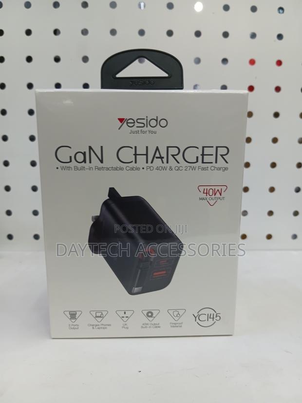 This Is a Yesido Yc145 40w Gan Charger in Black. - thumbnail 3
