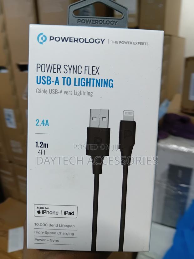 Powerology Power Sync Flex Usb-a to Lightning Cable in Black. - main view
