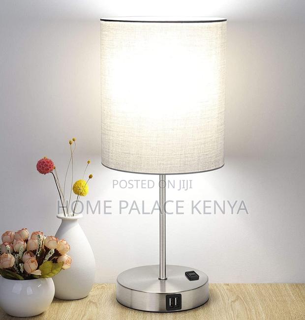 Table Lamp: Decorative Table Lamp With Beige Fabric Shade - thumbnail 12
