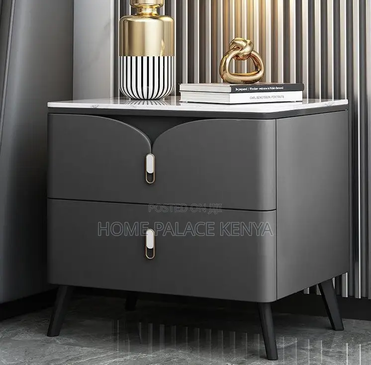 Bedside Table: Nightstand With 2 Drawers and Metal Legs