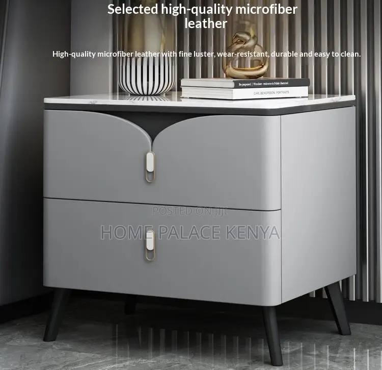 Bedside Table: Nightstand With 2 Drawers and Metal Legs
