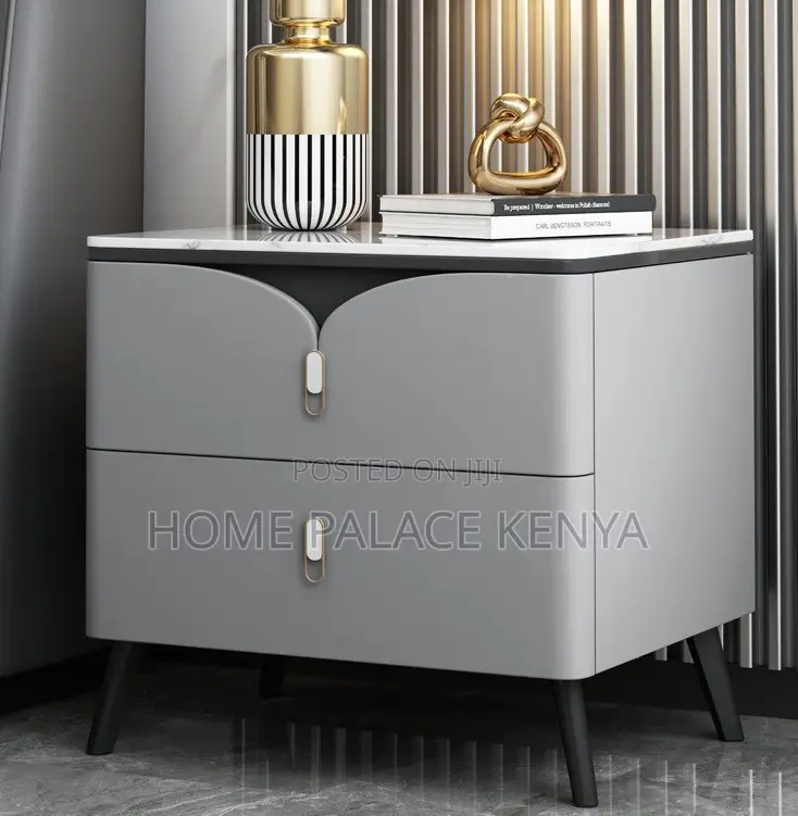 Bedside Table: Nightstand With 2 Drawers and Metal Legs