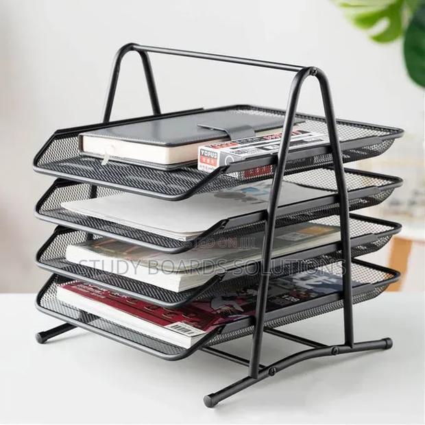 4-Tier Metal Desk Organizer - Foldable File Tray for Home Office