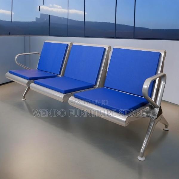 Office Bench; Three Seaters Leather Office Bench With Metallic Frame - main view
