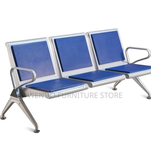 Office Bench; Three Seaters Leather Office Bench With Metallic Frame - thumbnail 7