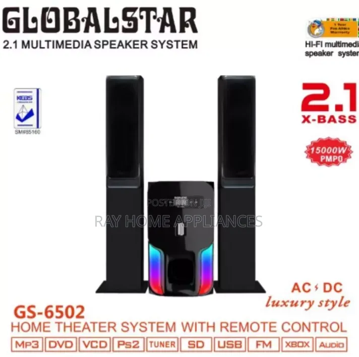 2.1ch Gs-6502 Home Theater System With Remote Control Tall Boy Woofer