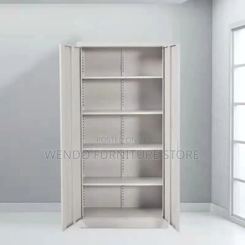Office Cabinet; Two Doors Gray Office Cabinet With Adjustable Shelves