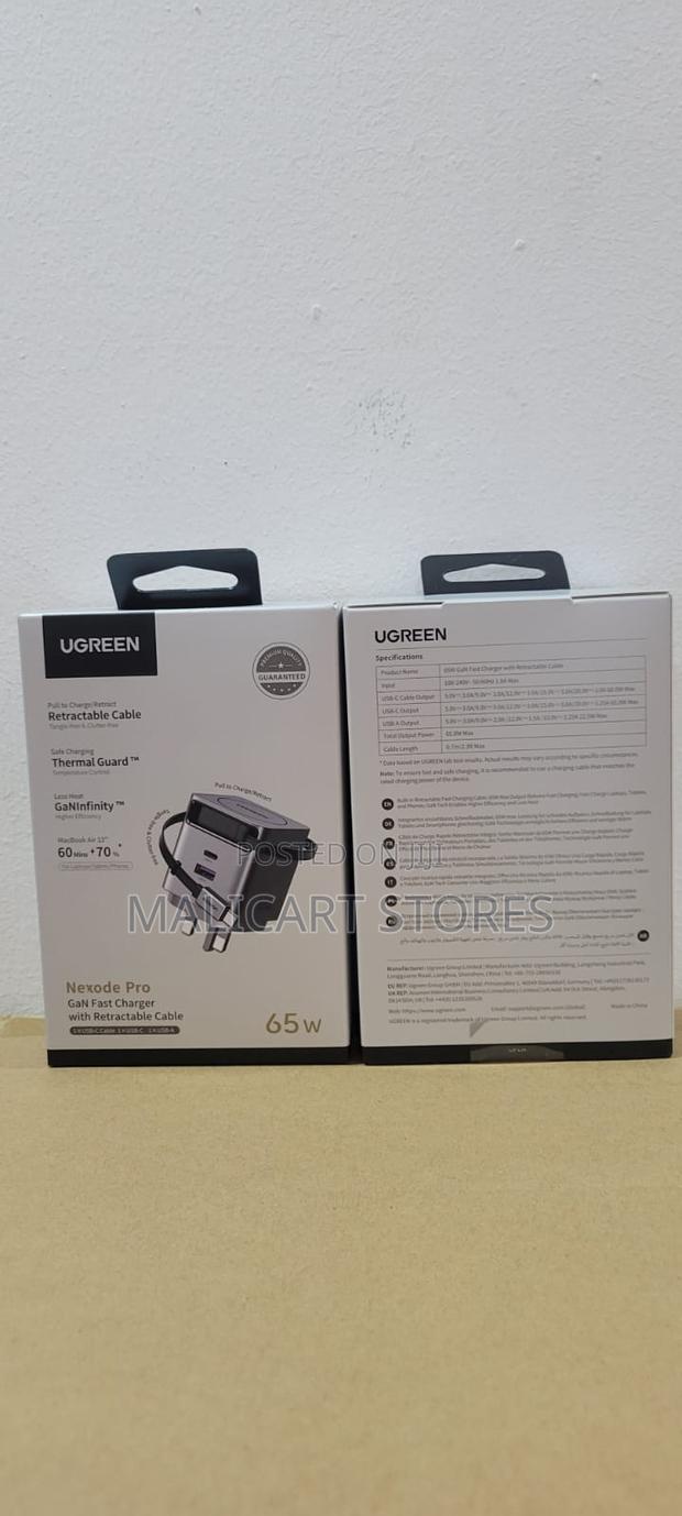 Ugreen Nexode 65w Charger With Retractable Usb-C Cable