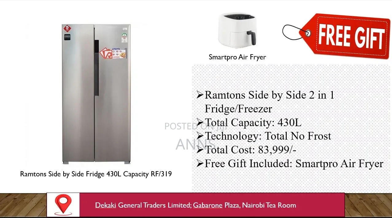 Ramtons Side by Side 430l Refrigerator